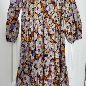 Women’s Floral Long Sleeve Tiered Dress - White Multi